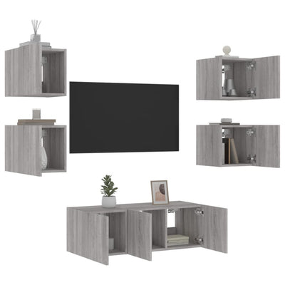 6-osainen LED TV-kaappisarja harmaa Sonoma tekninen puu