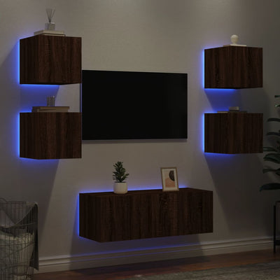 6-osainen LED TV-kaappisarja ruskea tammi tekninen puu