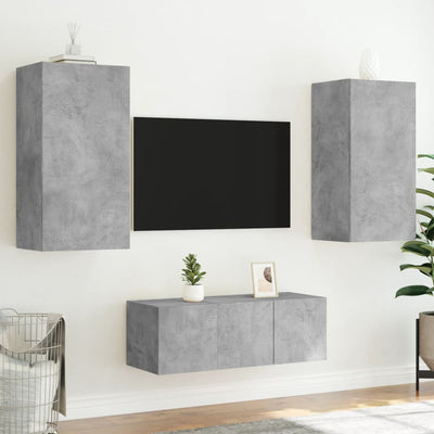 4-osainen LED TV-kaappisarja betoninharmaa tekninen puu