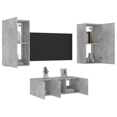 4-osainen LED TV-kaappisarja betoninharmaa tekninen puu