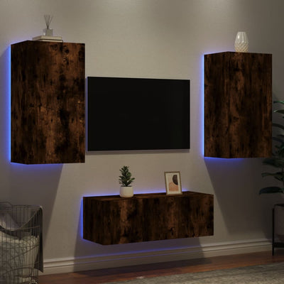 4-osainen LED TV-kaappisarja savutammi tekninen puu
