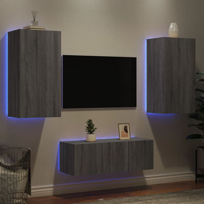 4-osainen LED TV-kaappisarja harmaa Sonoma tekninen puu
