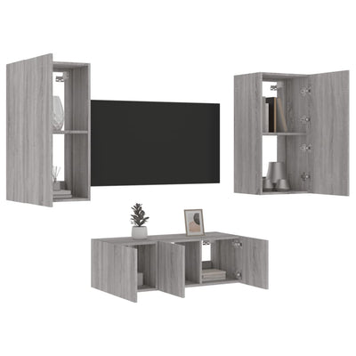4-osainen LED TV-kaappisarja harmaa Sonoma tekninen puu