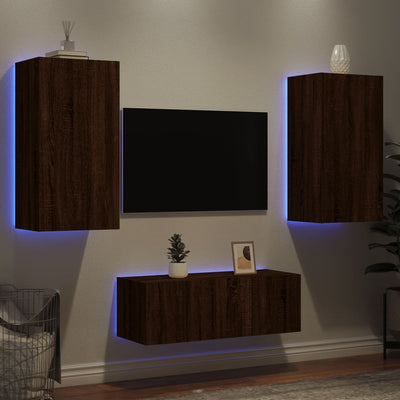 4-osainen LED TV-kaappisarja ruskea tammi tekninen puu