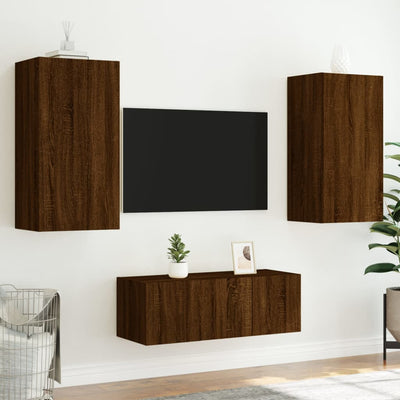 4-osainen LED TV-kaappisarja ruskea tammi tekninen puu