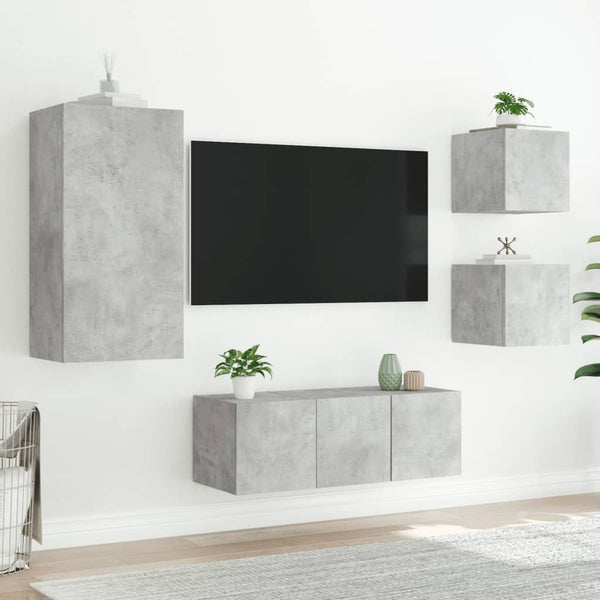 Betoninharmaa 5-osainen LED TV-kaappisarja teknisestä puusta