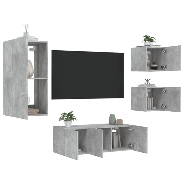 Betoninharmaa 5-osainen LED TV-kaappisarja teknisestä puusta