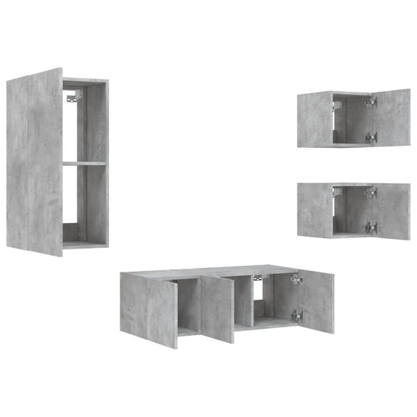 Betoninharmaa 5-osainen LED TV-kaappisarja teknisestä puusta