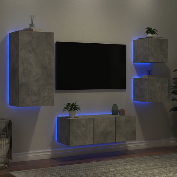 Betoninharmaa 5-osainen LED TV-kaappisarja teknisestä puusta
