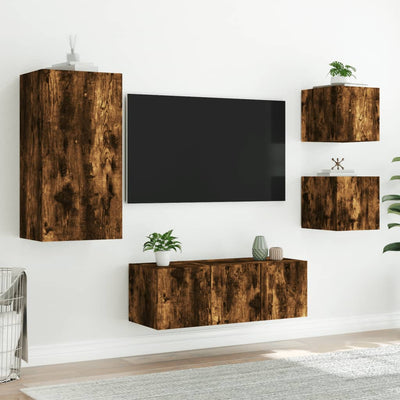 5-osainen LED TV-kaappisarja savutammi tekninen puu