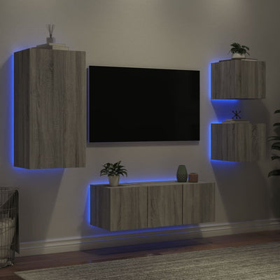 5-osainen LED TV-kaappisarja harmaa Sonoma tekninen puu