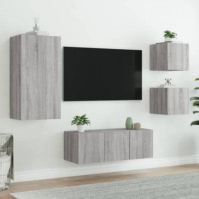 5-osainen LED TV-kaappisarja harmaa Sonoma tekninen puu