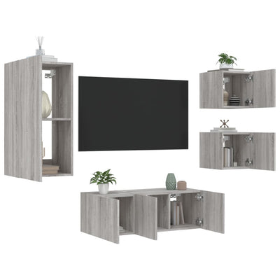 5-osainen LED TV-kaappisarja harmaa Sonoma tekninen puu