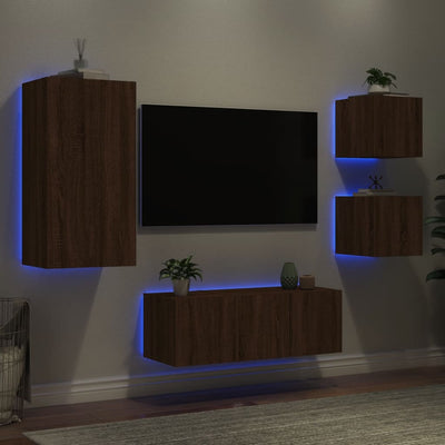5-osainen LED TV-kaappisarja ruskea tammi tekninen puu