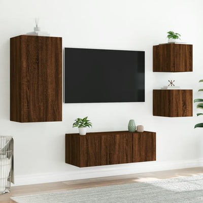 5-osainen LED TV-kaappisarja ruskea tammi tekninen puu