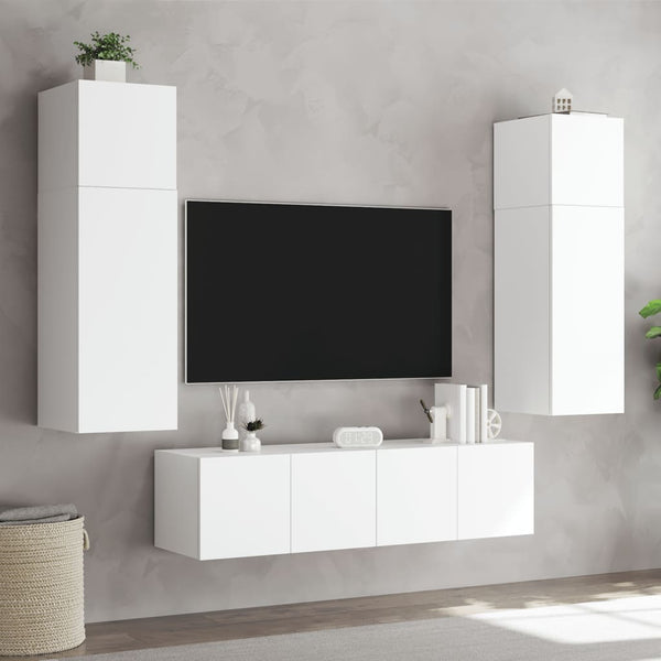6-osainen LED TV-kaappisarja valkoinen tekninen puu