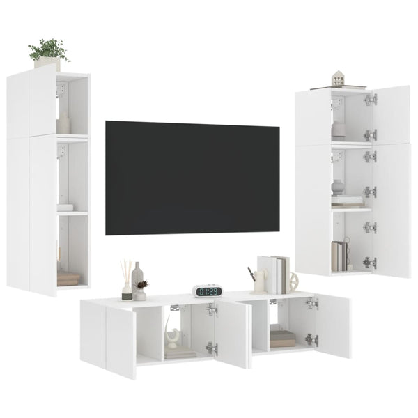 6-osainen LED TV-kaappisarja valkoinen tekninen puu