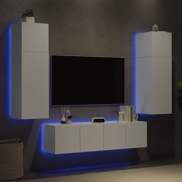 6-osainen LED TV-kaappisarja valkoinen tekninen puu