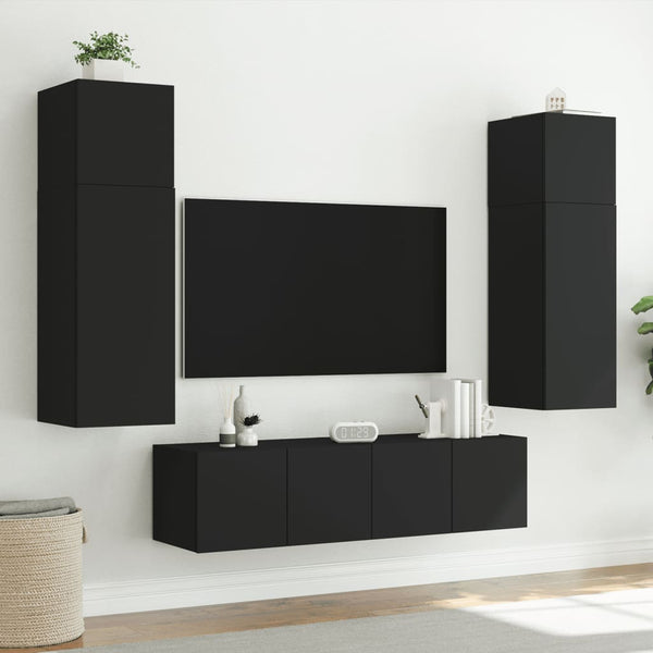 6-osainen LED TV-kaappisarja musta tekninen puu