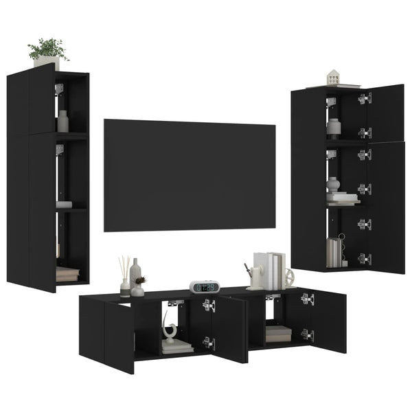 6-osainen LED TV-kaappisarja musta tekninen puu