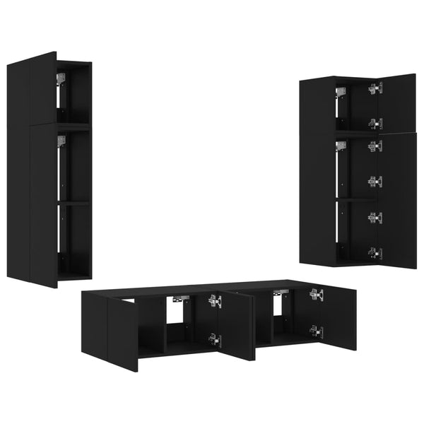6-osainen LED TV-kaappisarja musta tekninen puu