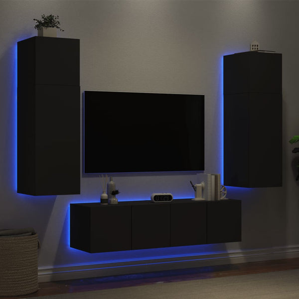 6-osainen LED TV-kaappisarja musta tekninen puu