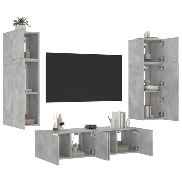 6-osainen LED TV-kaappisarja betoninharmaa tekninen puu