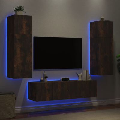6-osainen LED TV-kaappisarja savutammi tekninen puu