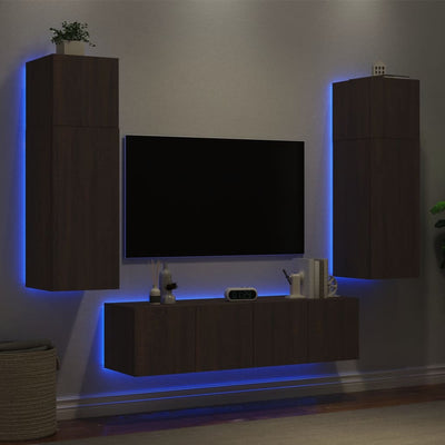6-osainen LED TV-kaappisarja ruskea tammi tekninen puu