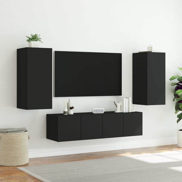 4-osainen LED TV-kaappisarja musta tekninen puu