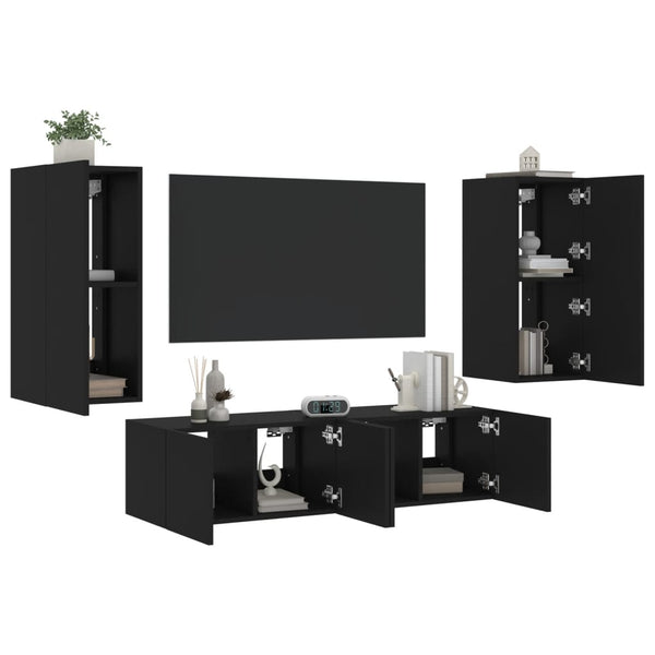 4-osainen LED TV-kaappisarja musta tekninen puu