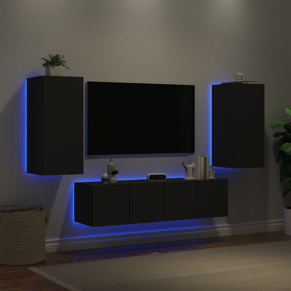 4-osainen LED TV-kaappisarja musta tekninen puu