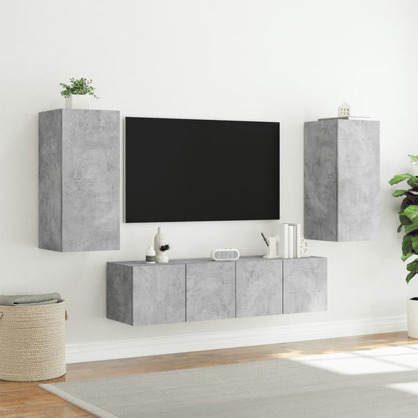 4-osainen LED TV-kaappisarja betoninharmaa tekninen puu