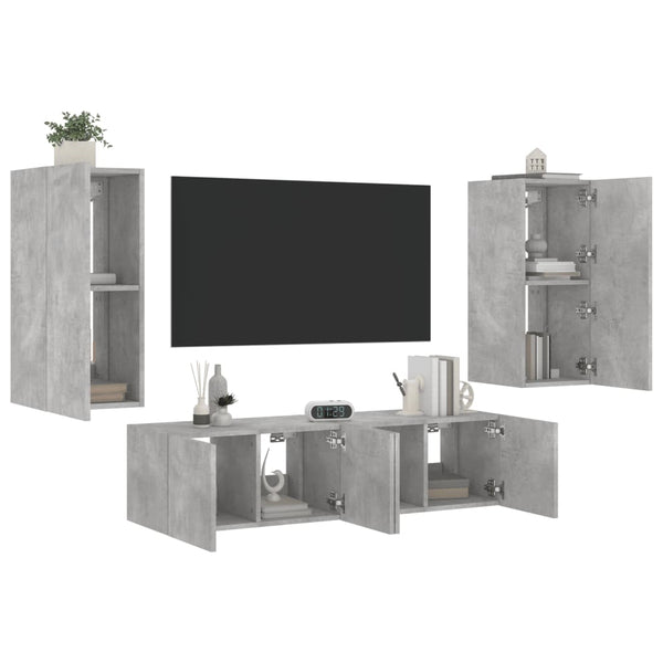 4-osainen LED TV-kaappisarja betoninharmaa tekninen puu