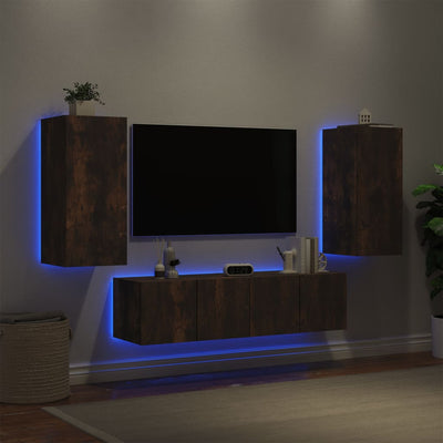 4-osainen LED TV-kaappisarja savutammi tekninen puu