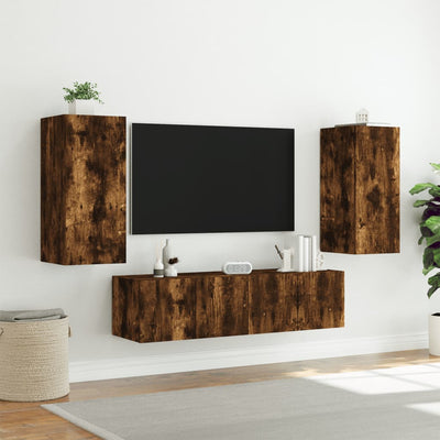 4-osainen LED TV-kaappisarja savutammi tekninen puu