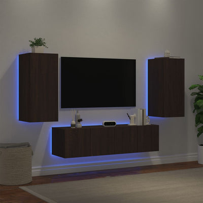 4-osainen LED TV-kaappisarja ruskea tammi tekninen puu