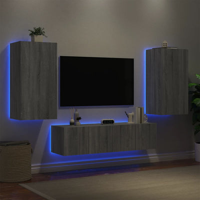 4-osainen LED TV-kaappisarja harmaa Sonoma tekninen puu