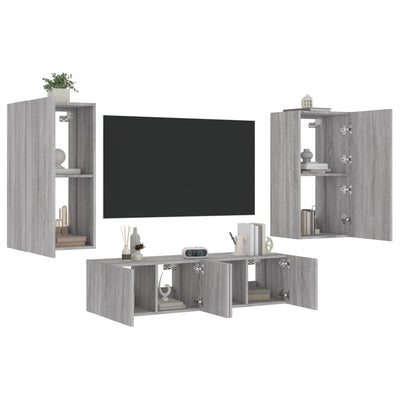 4-osainen LED TV-kaappisarja harmaa Sonoma tekninen puu