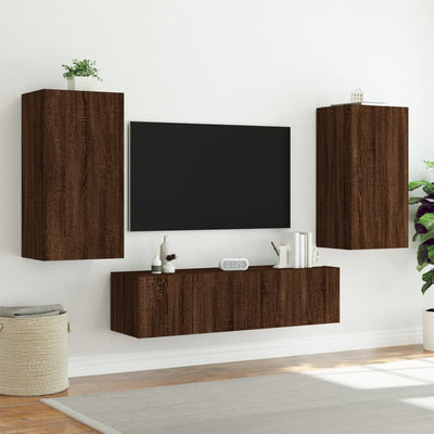 4-osainen LED TV-kaappisarja ruskea tammi tekninen puu