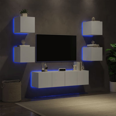 6-osainen LED TV-kaappisarja valkoinen tekninen puu