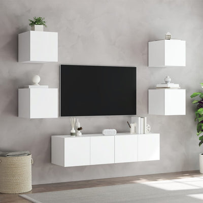 6-osainen LED TV-kaappisarja valkoinen tekninen puu