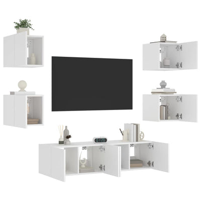 6-osainen LED TV-kaappisarja valkoinen tekninen puu