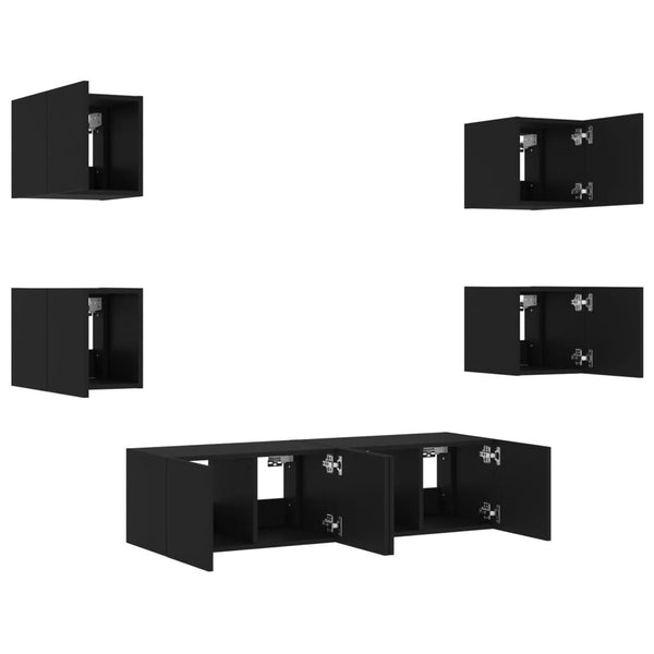 6-osainen LED TV-kaappisarja musta tekninen puu