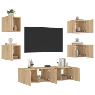 6-osainen LED TV-kaappisarja Sonoma-tammi tekninen puu