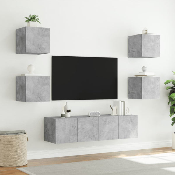 6-osainen LED TV-kaappisarja betoninharmaa tekninen puu