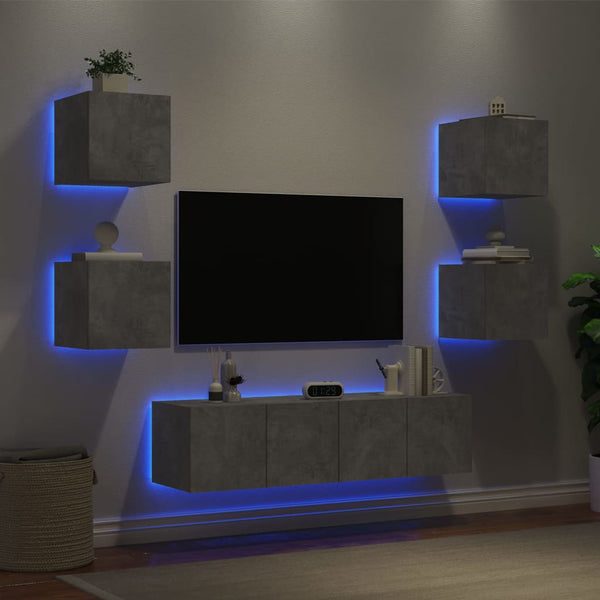 6-osainen LED TV-kaappisarja betoninharmaa tekninen puu