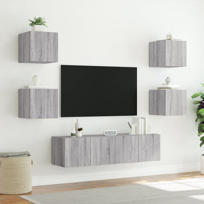 6-osainen LED TV-kaappisarja harmaa Sonoma tekninen puu