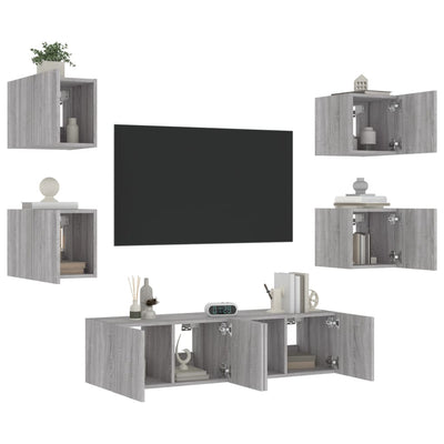 6-osainen LED TV-kaappisarja harmaa Sonoma tekninen puu
