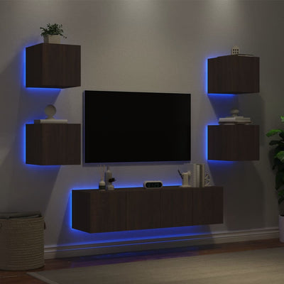 6-osainen LED TV-kaappisarja ruskea tammi tekninen puu